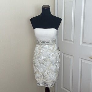 New Sue Wong White Crystal Strapless Floral white Floral Dress